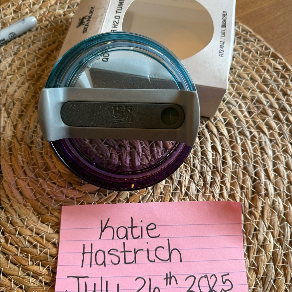 Stanley  Lid  dyed with teal and Purple Highlights